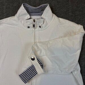 Karen Scott Sport Womens White Zip-Up Jacket Blue Striped Accents Size Medium